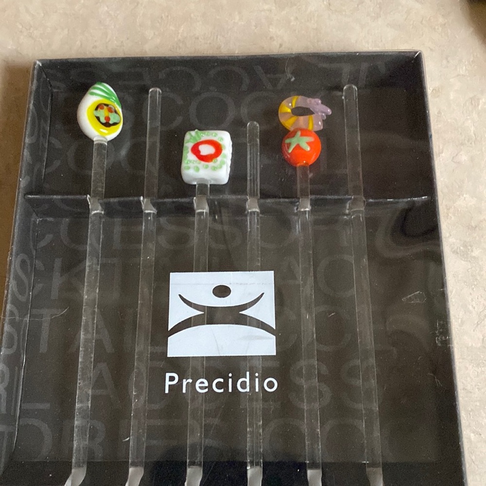 Precidio glass stir sticks. Unique Asian food theme